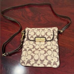 Coach Brown and Tan Crossbody Bag with Signature Pattern